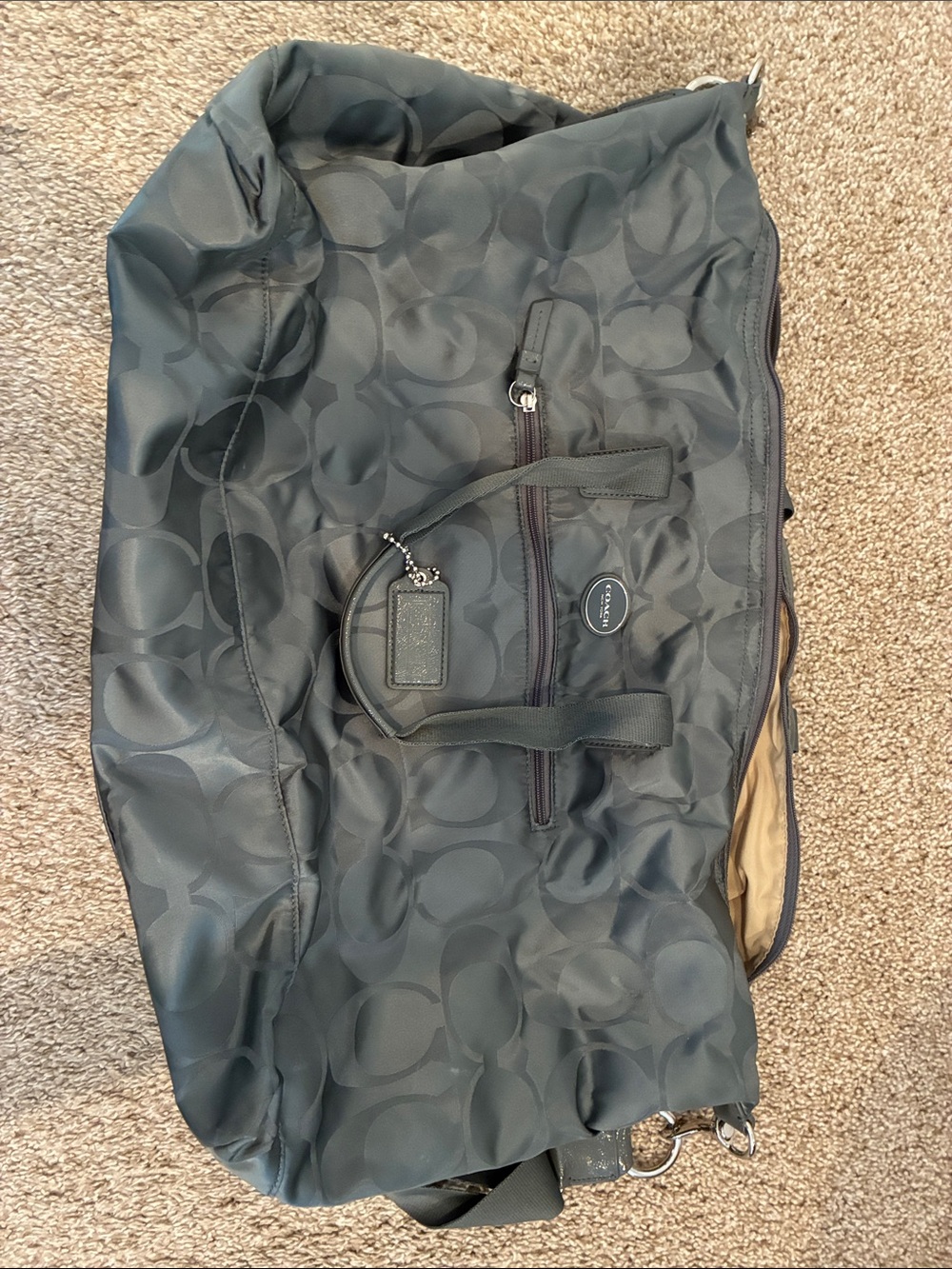 Coach Charcoal Signature Nylon Duffel Bag